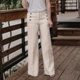 thumbnail image 2 of Outfmvch Summer Pants for Women Wide Leg Linen Pants Flowy Wide Leg Drawstring High Waist Vacation Beach Trousers Summer Beach Vacation Clothes Linen for Women's Culottes Beige M-3XL, 2 of 5