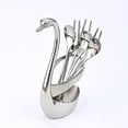 thumbnail image 1 of Dww-stainless Steel Flatware Set Dessert Cutlery Set Includes Swan Tableware Storage Rack Base 5 Forks+ 5 Spoons Silver Flatware Set For Kitchen And R, 1 of 5