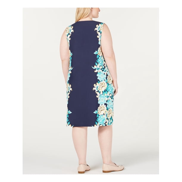 Charter Club Womens Plus Floral Sleeveless Shift Dress