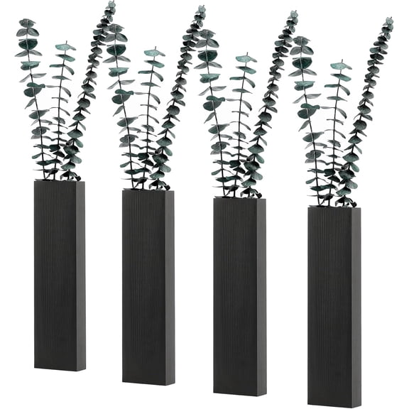 Wood Wall Planter 4 Pack Wall Decor for Artificial Flower Plants Wooden Plants Holders Wall Plant Pocket Vase Hanging for Living Room Bedroom Dining Room Bathroom Indoor Decroation (Black)