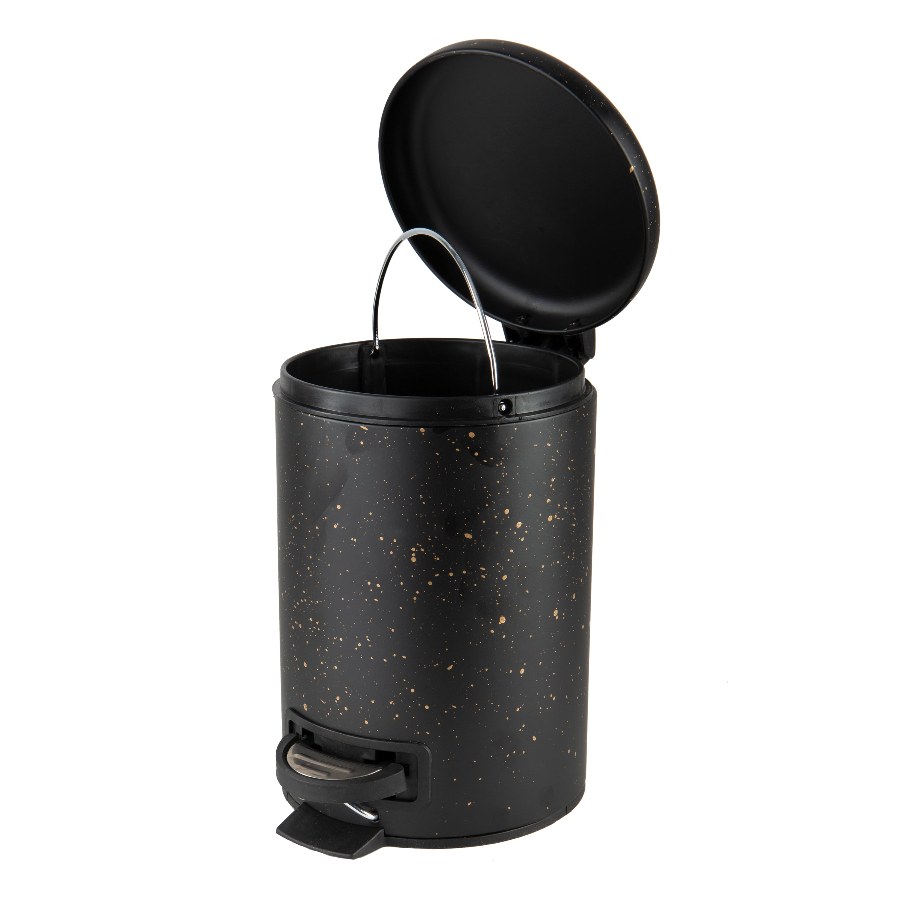 ELLE Paris 2 Pack Speckled Design Iron 3 Liter Step Bin with Lid Trash Can in Black
