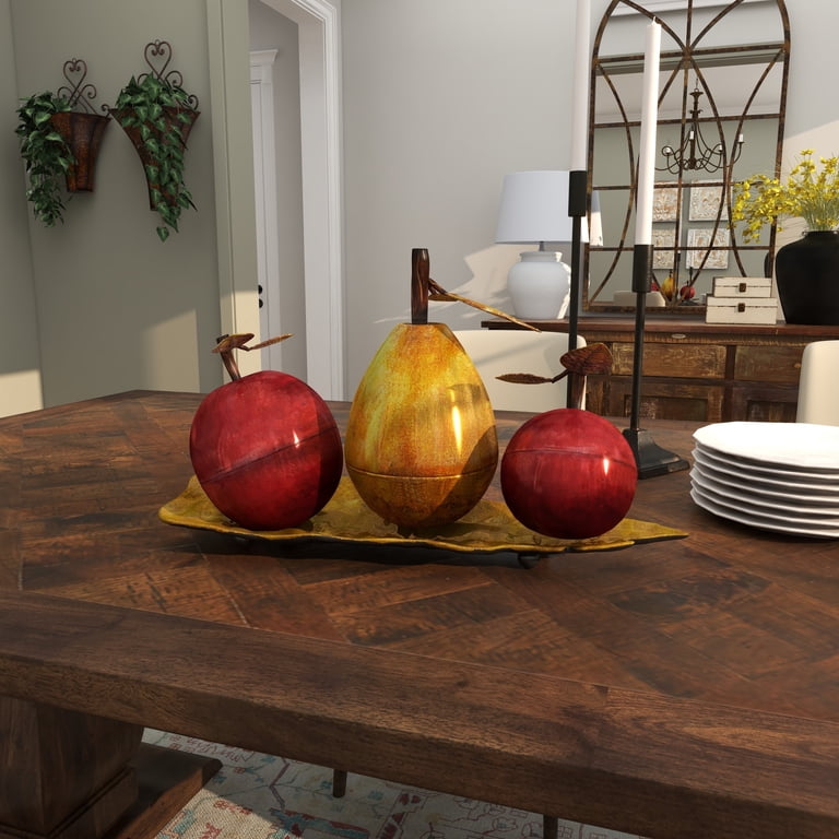 Deco 79 Red Metal Fruit Sculpture With Platter - 7x4x19 Inch Home Decor Accent Figurine, Traditional Centerpiece