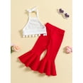 thumbnail image 2 of nvzhuang Baby Kid Girls Pants Set, Tie-up Halterneck Tasseled Vest with Flare Pants Summer Outfit, 2 of 9