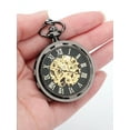 thumbnail image 6 of EEEkit Men's Retro Mechanical Skeleton Pocket Watch with Chain, Roman Numerals, Black/Gold, 6 of 7
