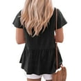 thumbnail image 2 of V Neck Short Sleeve Blouse Button Down Shirt Womens Loose Casual Plain Peplum Tops, 2 of 4