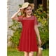 thumbnail image 3 of Vestido Haloumoning para niñas, malla en contraste, manga abullonada, rojo, de 4 a 14 años, 3 of 6