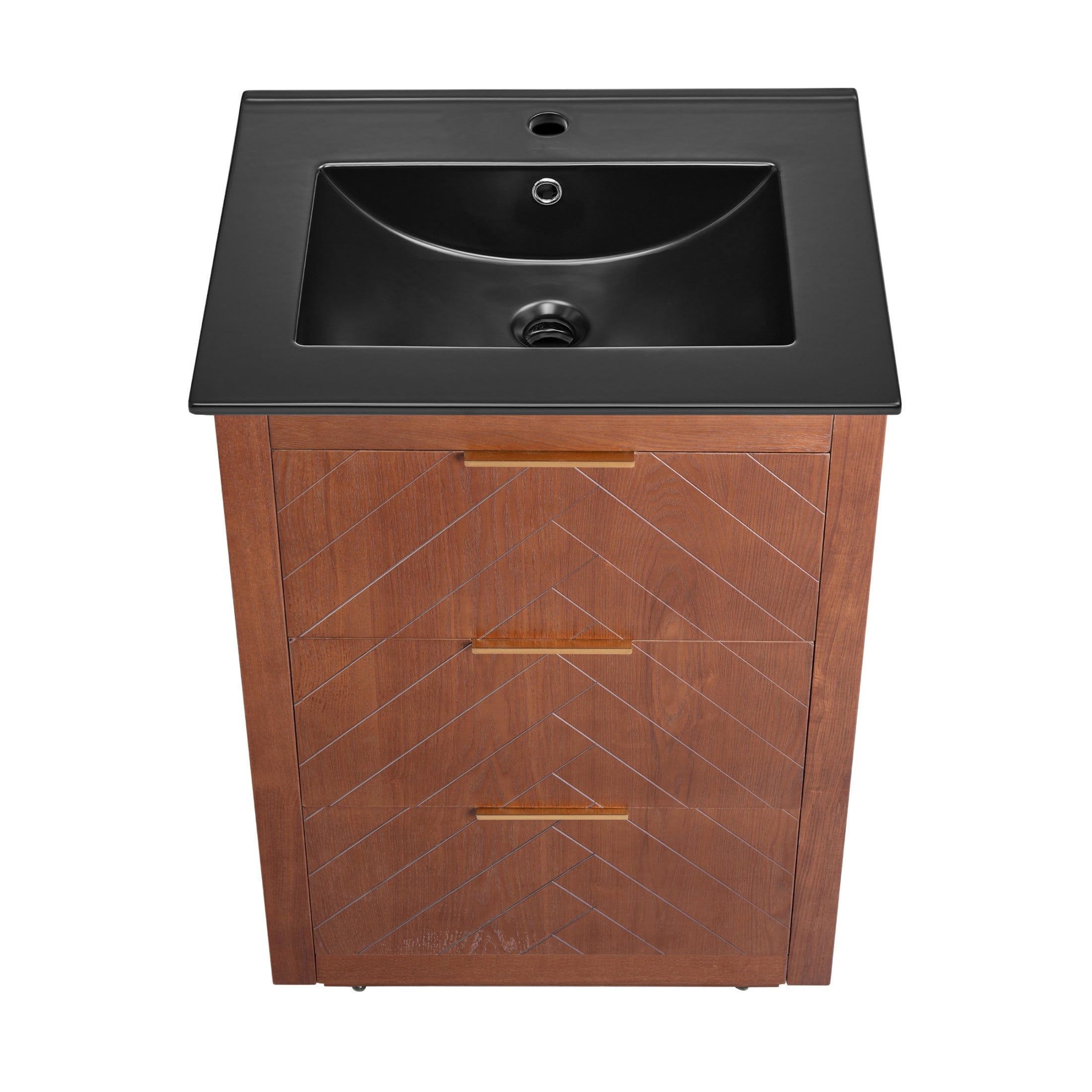 Daxton 24" Freestanding Bathroom Vanity in Brown Oak with Black Sink Top