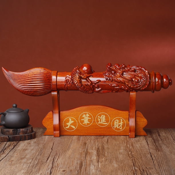 Ebony wood carved Wenchang brush ornament, rosewood large brush for wealth, Chinese style home study decoration crafts.