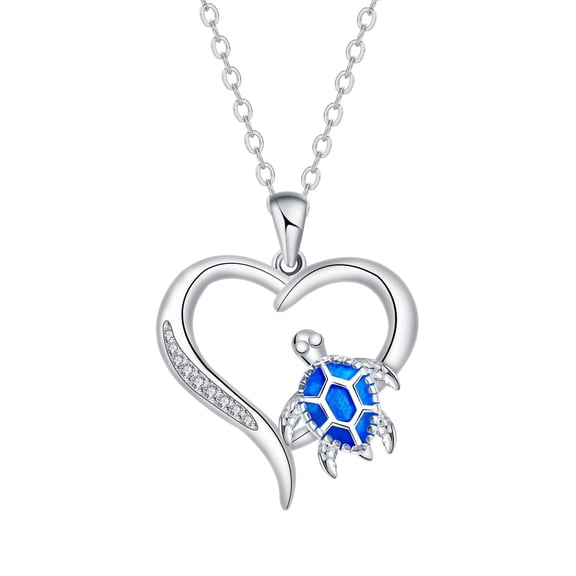 Rynsito Turtle Necklace 925 Sterling Silver Heart Necklace Sea Animals Necklace Sea Turtle Jewelry Gifts for Women Girlfriend Daughter