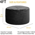 thumbnail image 2 of 4ft giant bean bag chair con velvet cover, foam-filled para sala de estar (negra), 2 of 7
