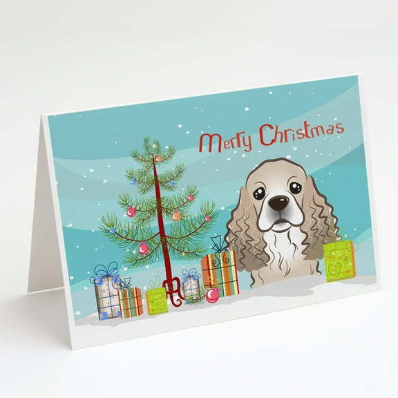 Christmas Tree and Cocker Spaniel Greeting Cards and Envelopes Pack of 8