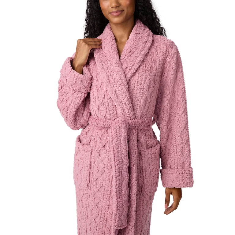 Room Service Women's Cable Knit Cozy Wrap Robe with Pockets (Pink