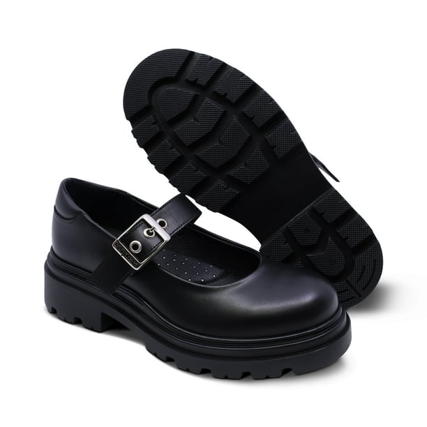 Zapato escolar Coqueta para niña de piel negro Jazz con hebilla