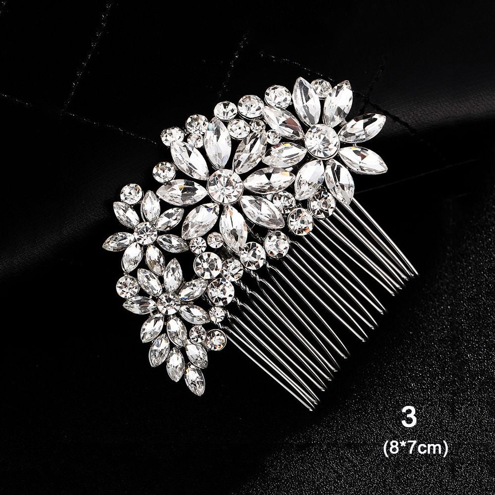 Gold Silver Handmade Accessories Rhinestone Shiny Headpiece Bridal Tiara Hair Comb Flower Clip 3 - Walmart.com