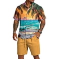 thumbnail image 2 of Hogleaql Mens 2 Pieces Outfits Short Sleeve Button Down Shirts and Shorts Tracksuits Elastic Waist Relaxed Fit Loose Lightweight Matching Sets with Pockets Earthy Yellow M, 2 of 4
