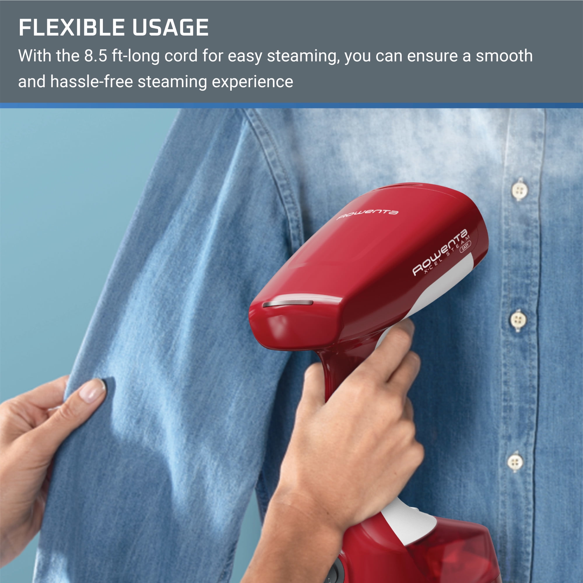 Rowenta X-Cel Easy Steam Handheld Steamer for Clothes, Garment Steamer, 1400 Watts, 5 oz Removable Tank, Portable, 15 Second Heat Up, Red, DR7112
