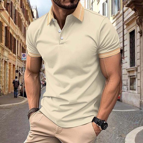 Kakii Mens Polo Shirts Casual Short Sleeve Athletic T-Shirts Classic Contrast Collar Shirt with Pocket