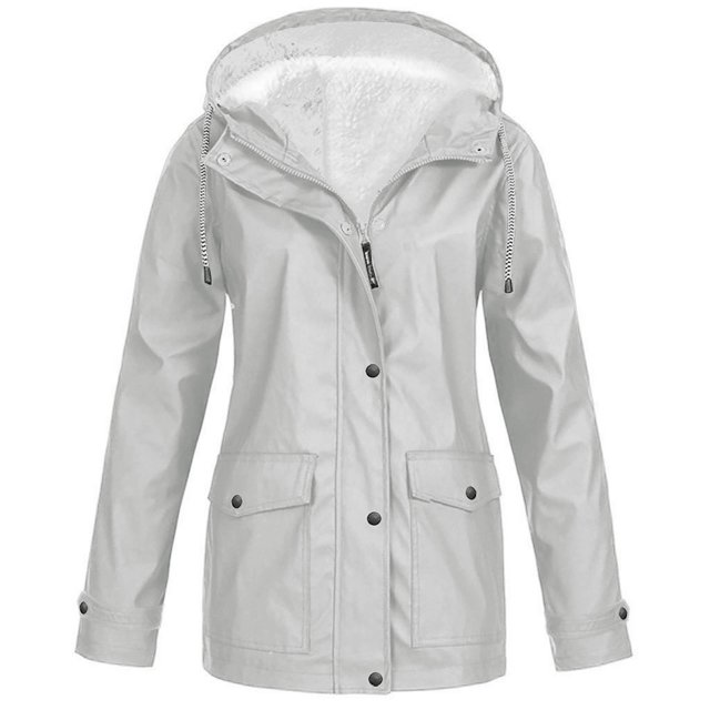 Waterproof Fleece Hiking Jacket, Hooded Rain Shell Women, Outdoor Softshell Grey 5Xl , Coat