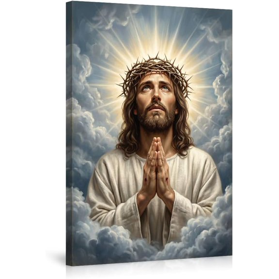 Jesus Christ Praying Wall Art Crown of Thorns Heavenly Christian Art Print