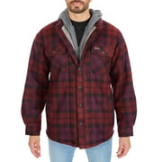 Men's Smith's Workwear Plaid Sherpa-Lined Microfleece Hooded Shirt Jacket Color: Burgundy Size: L