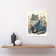 thumbnail image 2 of Fluffy Cat in Wildflowers Teal and Orange Watercolour Illustration Art Print Framed Poster Wall Decor 12x16 inch, 2 of 5