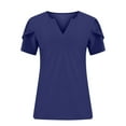 thumbnail image 4 of Dagegui Womens Plus Size T-Shirts V Neck Notch Petal Sleeve Shirts Solid Casual Tunic Blouse Summer Loose Fit Tops Navy XL-5XL, 4 of 5
