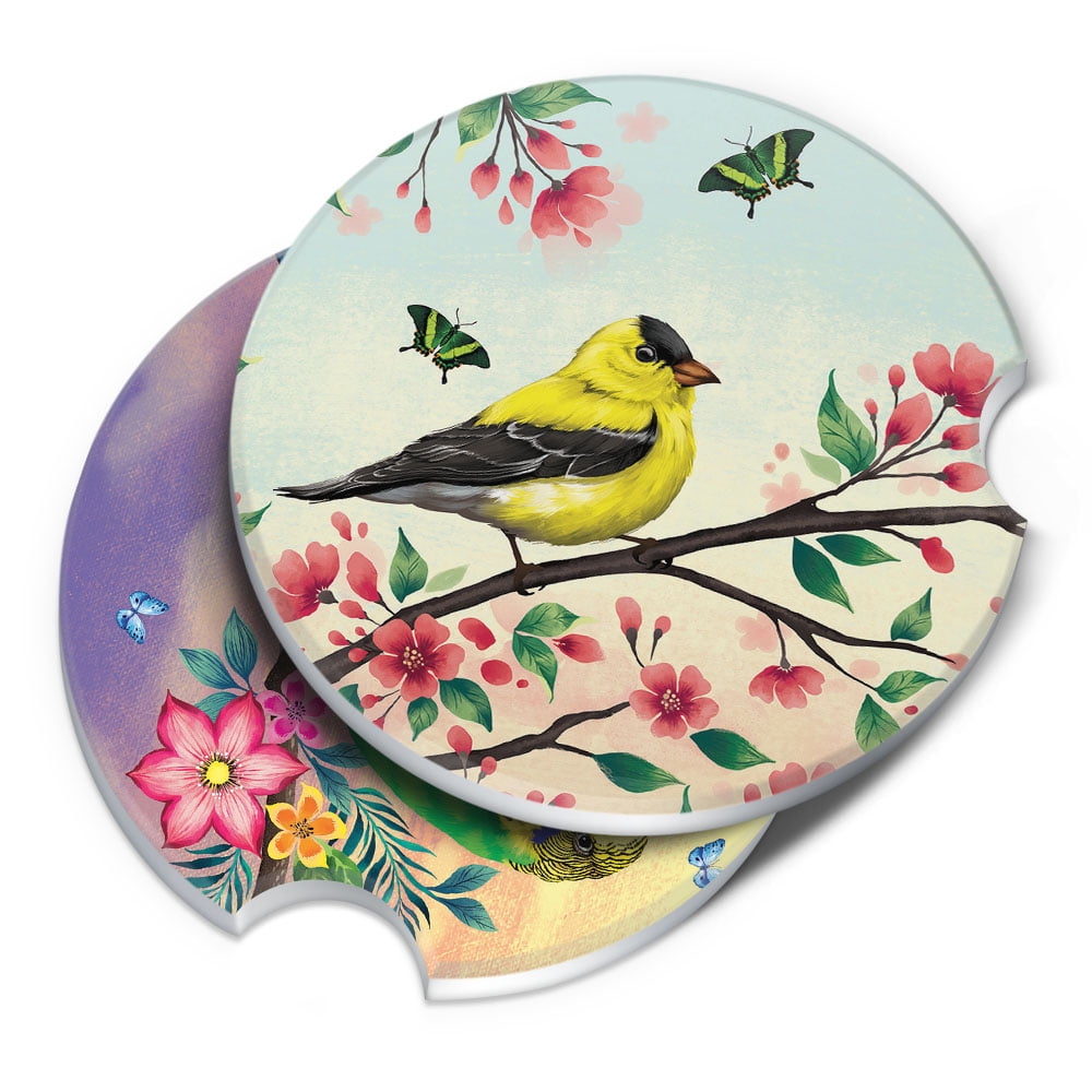CARIBOU Round Ceramic Stone Drinks Car Coaster Set of 2pcs