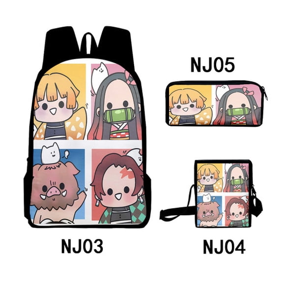 Mochila Dem@@2on Slayer, juego de 3 piezas: mochila para portátil con estuche para lápices y bolsa para el almuerzo.