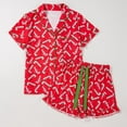 thumbnail image 4 of Tiweut Womens Christmas Pajamas Sets Candy Cane Print Short Sleeve Lapel Button Down Tshirts and Shorts Ruffle Loungewear Ladies Sleepwear Suit,RD1,2XL, 4 of 8