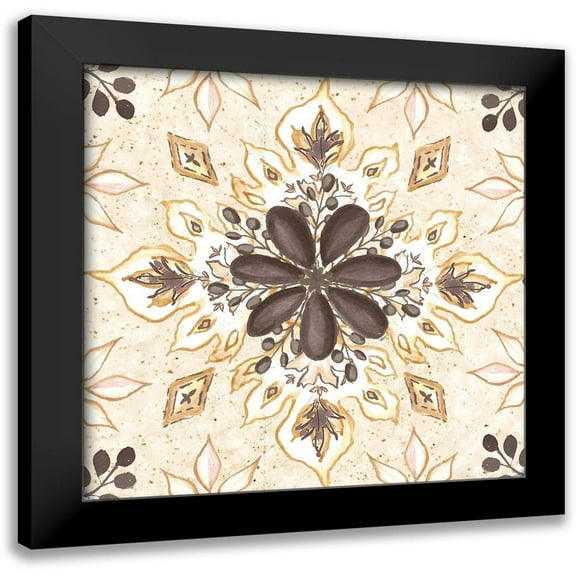 Tre Sorelle Studios 12x12 Black Modern Framed Museum Art Print Titled - Warm Tribal Texture Floral Medallion