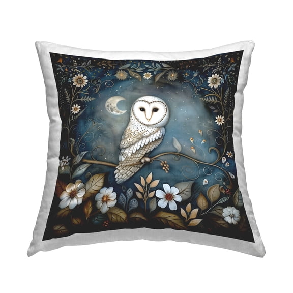 Stupell Industries White Owl Forest Scene Decorative Printed Throw Pillow Design by The Dutch Lady.