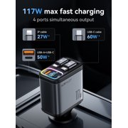 ACEFAST 117W Car Charger Adapter, 4 in 1 Fast Car Phone Charger with Voltage Display & RGB Lights,USB-A /USB-C Port and USB-C & iP Retractable Cables for mobile phones, tablets