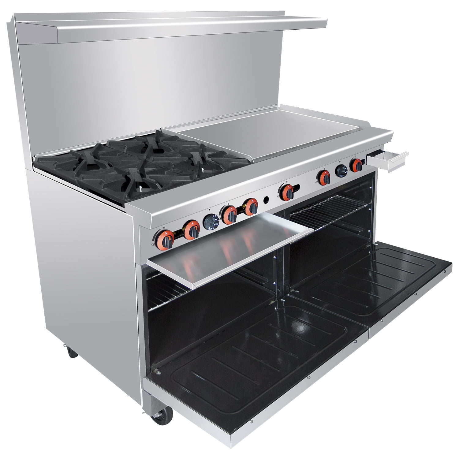 Heavy Duty 60’’Gas 4 Burner Range With 36’’ Griddle and 2 Standard
