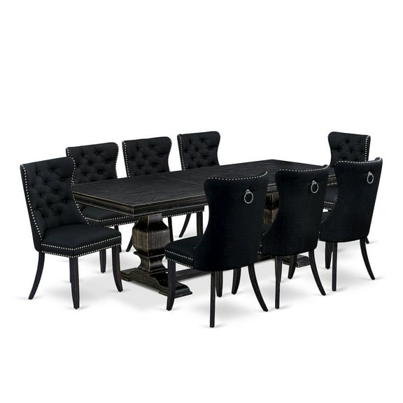 Luxe by East West Furniture 9 piece kitchen table set of a dining table and 8 Linen Fabric kitchen chairs