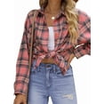 thumbnail image 3 of Camisas de Franela A Cuadros para Mujer, Blusas de Larga de Gran Tamaño con Botones, Tops. Rosa S, 3 of 10