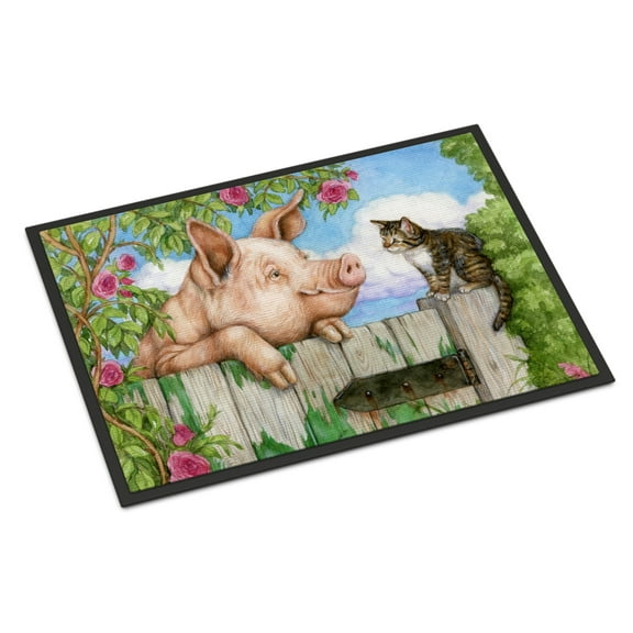 Pig at the Gate with the Cat Doormat 18x27
