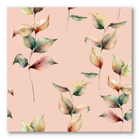 Designart ' Autumn Pink Leaves with Branch On Pastel Colors ' Traditional Canvas Wall Art Print