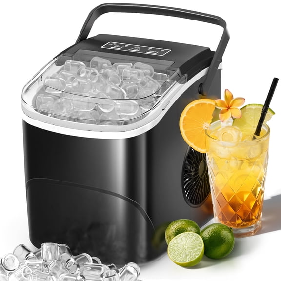 Auseo Countertop Ice Maker Machine 26 lbs/24H, 2 Sizes of Bullet Ice, 9 Bullet-Shaped Ice in 6 Min, Auto-Cleaning, Black