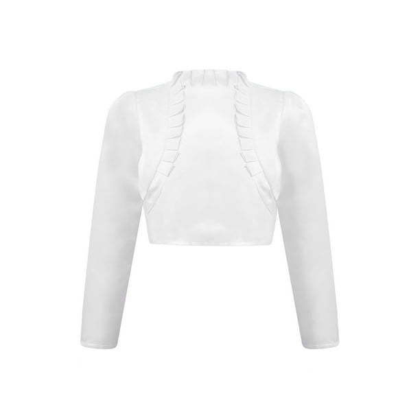 iEFiEL Kids Girls Satin Shrug Long Sleeve Bolero Flower Girl Dress