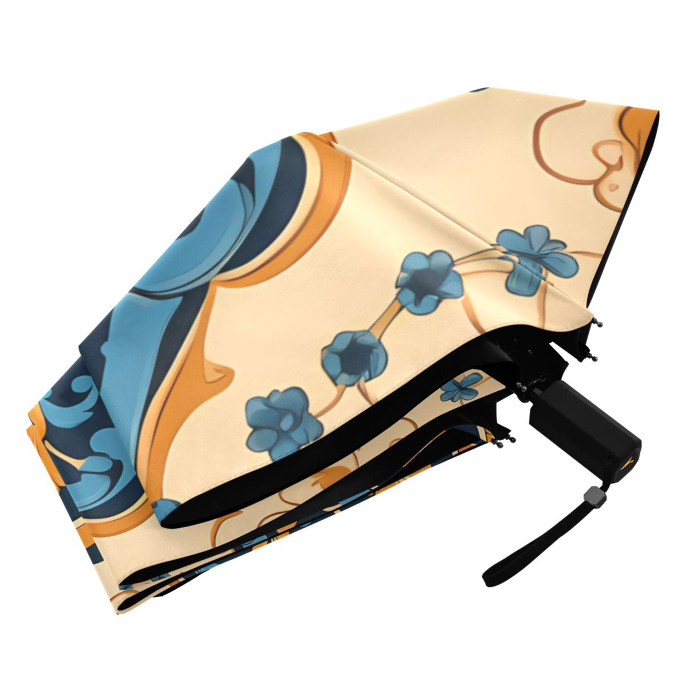Blue Yellow Mandala Compact Sun Umbrella Windproof Travel Umbrellas for Rain Strong Portable UV Protection