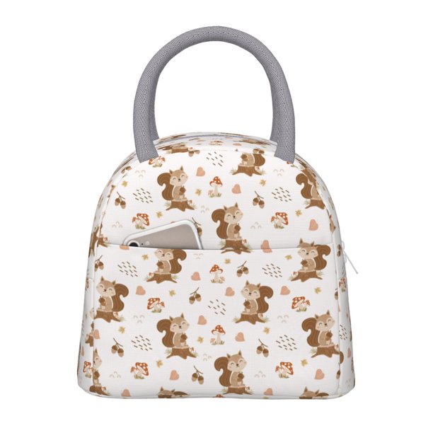 Fotbe Fall Squirrel Bolsa de Almuerzo con Estampado, Lonchera Aislada, Contenedor de Comida Reutilizable Tipo Cooler a Prueba de Fugas