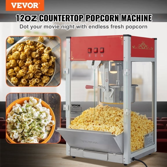 Red 1440W High Output Popcorn Machine 12 Oz Kettle 80 Cups Countertop Commercial Popcorn Maker