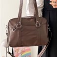 thumbnail image 4 of Bolso de hombro de PU informal japonés Minnieouse opción moderna y práctica para estudiantes bolso japonés Bolsas de mensajero y de hombro marrón oscuro, 4 of 6