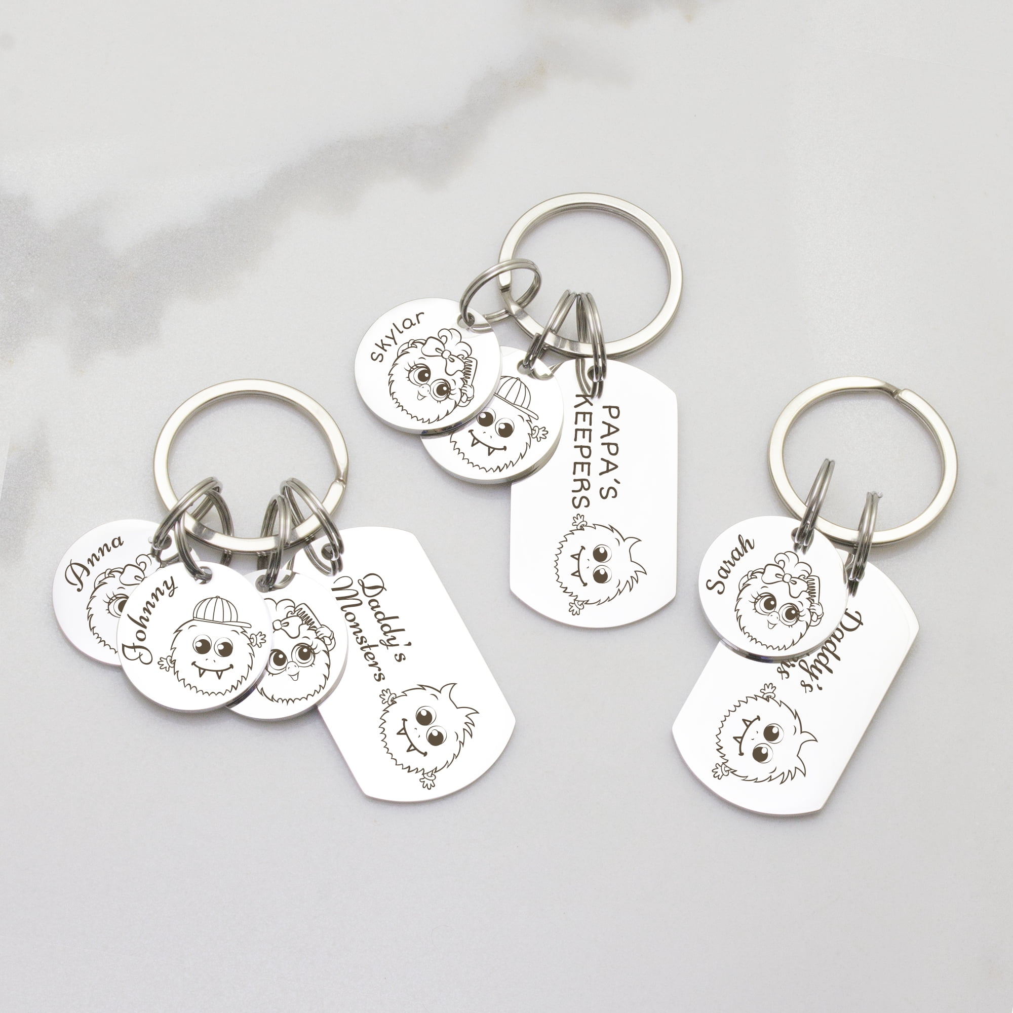 Fathers Day Gift From Girl - Little Monsters Keychain Dad Gift - Cute Keychain Stainless Steel - Personalized Fathers Day Gift from Children