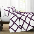 thumbnail image 2 of D.N.G. BEDDINGS 3 Piece Luxury Two Tone Diamond Ruffle Pattern Comforter Set Premium Super Soft, All Season 800 Thread Count 100% Egyptian Cotton King/California King Size Plum/White Solid Color, 2 of 4