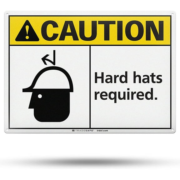 TRADESAFE Hard Hat Required, PPE Safety Sign 14” x 10”, 40 Mil Aluminum Wall Caution Signs