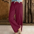 thumbnail image 2 of Women Wide Leg Pants Elastic Waisted Casual Linen Pants with Pockets Loose, 2 of 7