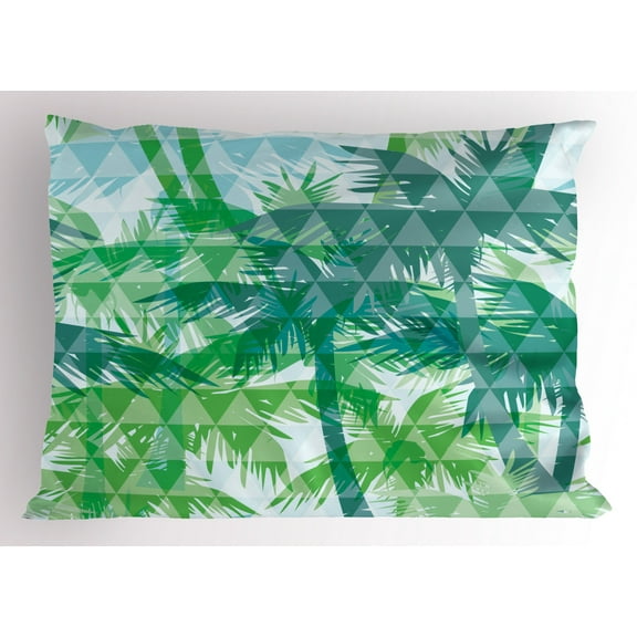 Ambesonne Geometric Forest Pillow Sham, Exotic Hawaii, 36" X 20", Jade Green Sea Green