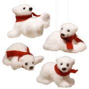 Angle View: 4pc White Handcrafted Christmas Polar Bear Tabletop Decors 4"