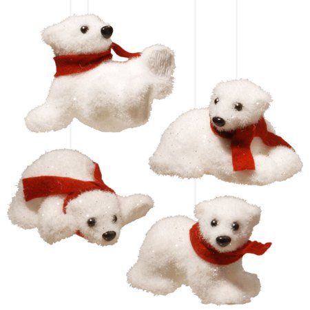 4pc White Handcrafted Christmas Polar Bear Tabletop Decors 4"